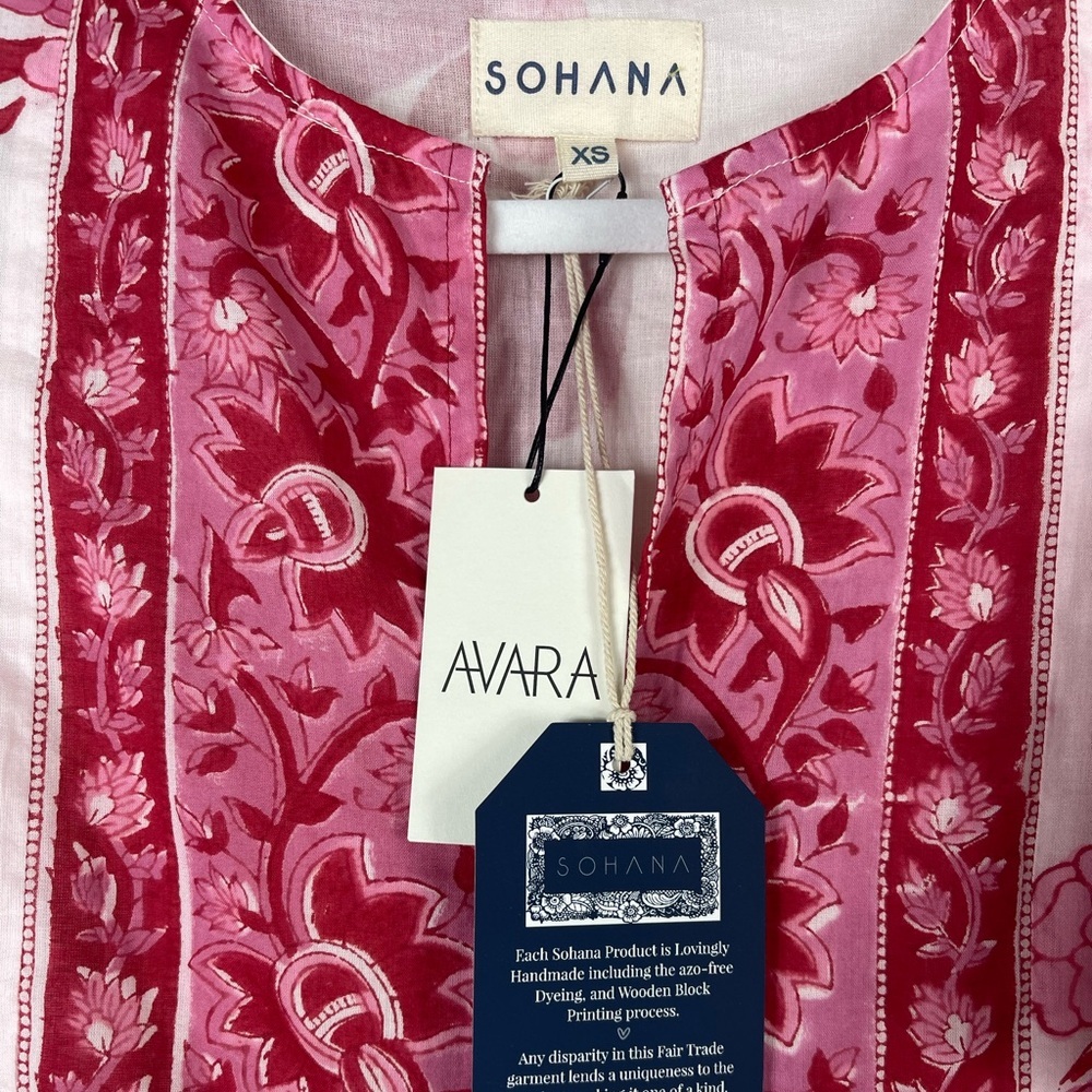 Sohana Block Print Cotton Floral Mini Dress Size XS NWT - Picture 9 of 12